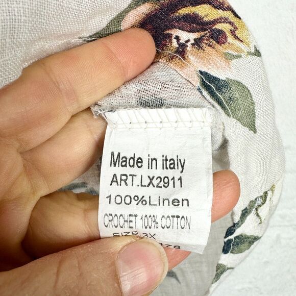 Lungo L'arno Linen Floral Crochet Top Size 3X Short Sleeve Cream - Picture 7 of 7